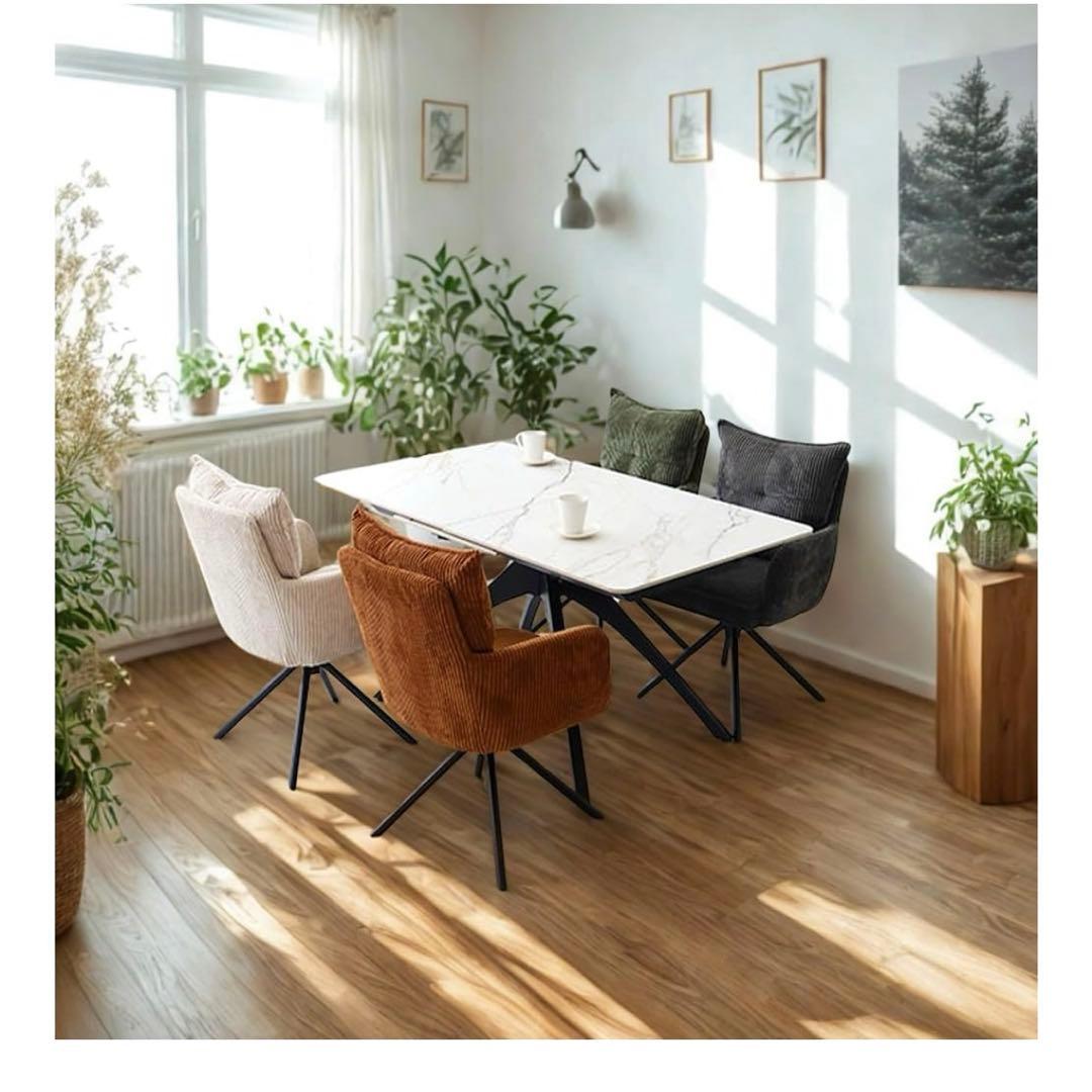 【新品未使用】ダイニングチェア コーデュロイ生地 回転椅子　アイボリー