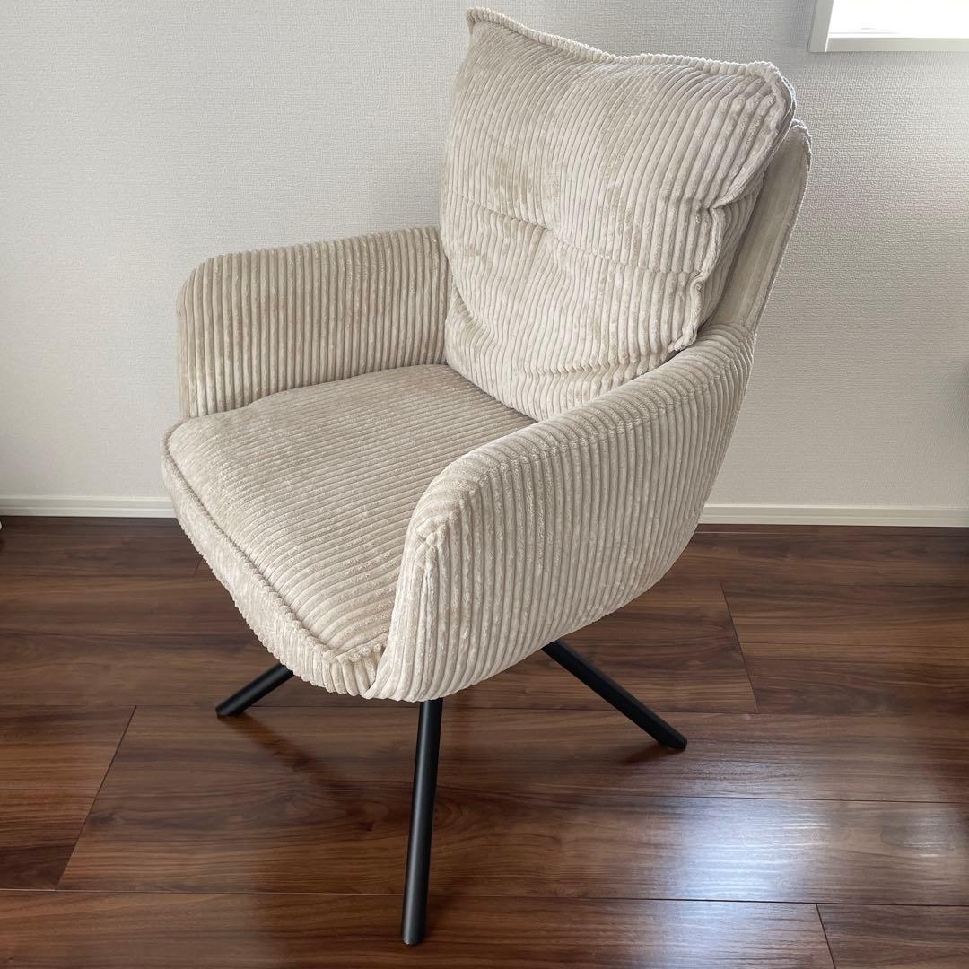 【新品未使用】ダイニングチェア コーデュロイ生地 回転椅子　アイボリー