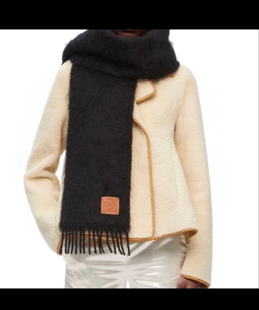 LOEWE アナグラムロゴ モヘヤ混ウールマフラー ブラック