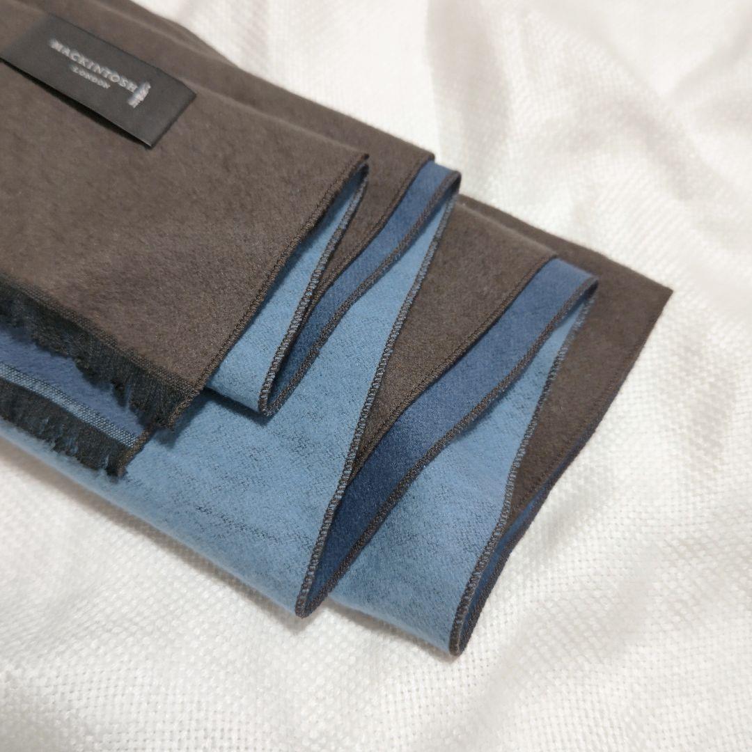 マッキントッシュMACKINTOSHシルク100%プレーンストールマフラー紺茶