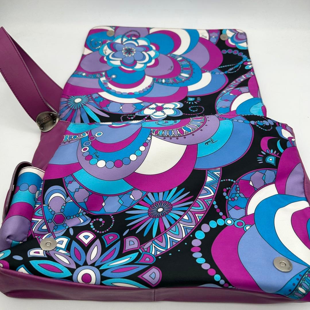 良品　エミリオプッチ　ショルダーバッグ　フラップ　花柄　青　紫　A4　斜め掛け