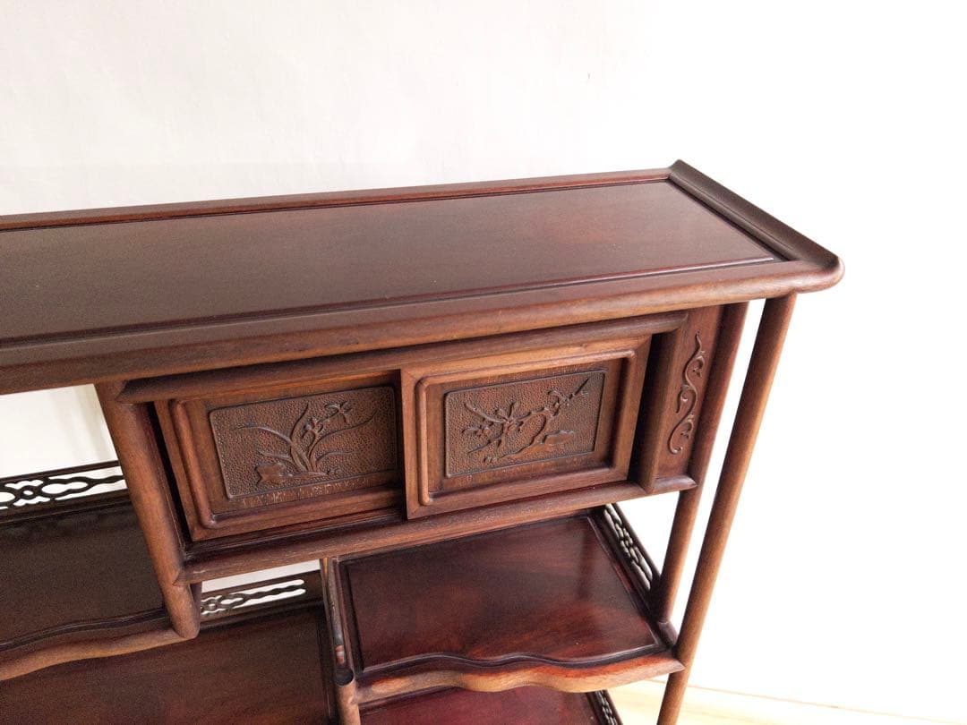 茶箪笥　天然木　茶棚　和室家具　彫刻　高級家具　ビンテージ　アンティーク