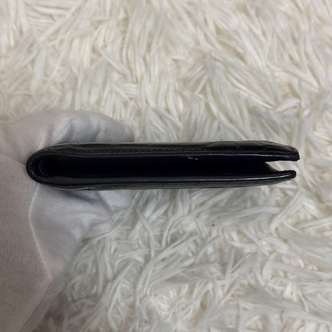 ✨️美品✨️ セリーヌ 二つ折り財布 クロコ 型押し レザー コンパクト 黒