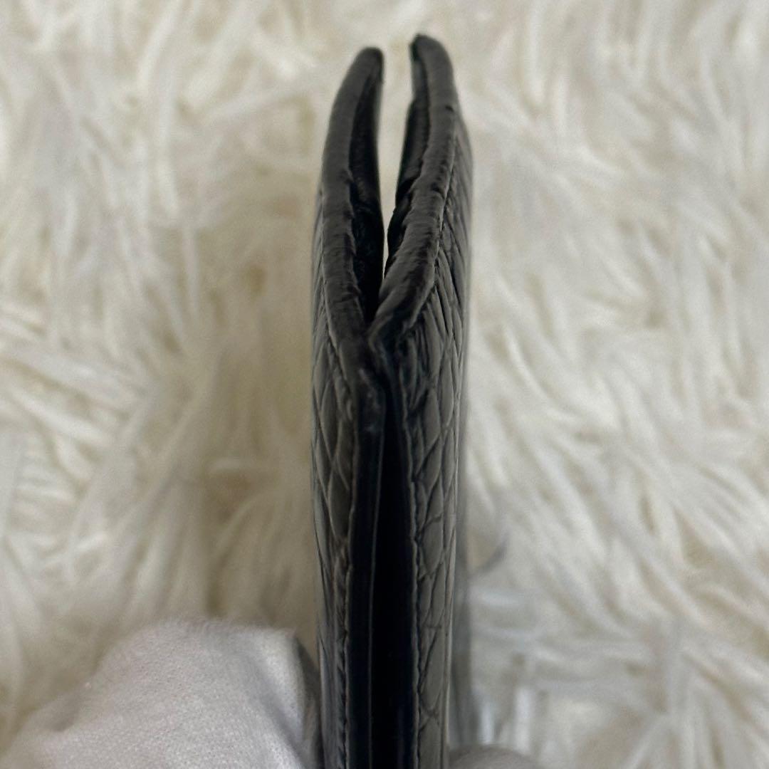 ✨️美品✨️ セリーヌ 二つ折り財布 クロコ 型押し レザー コンパクト 黒