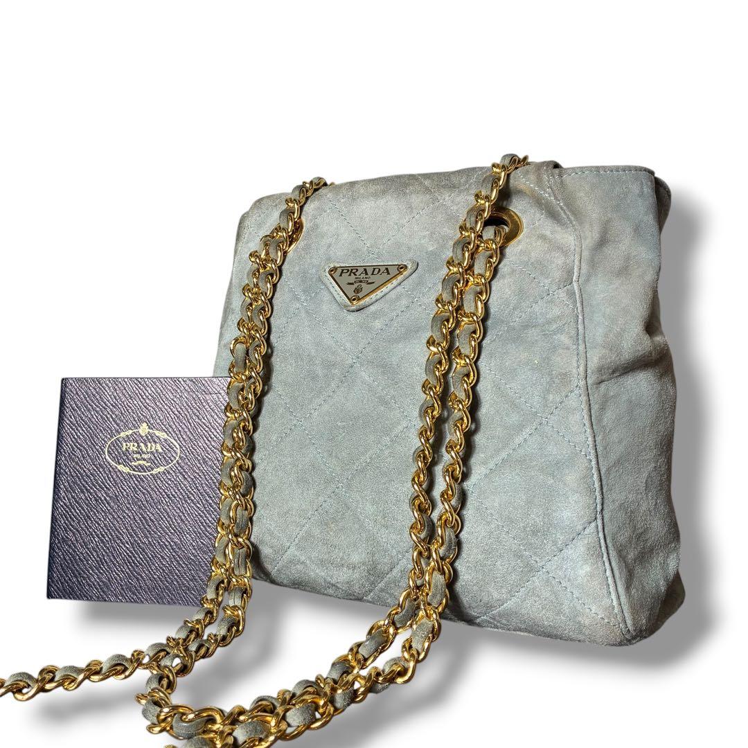 PRADA プラダ チェーン ショルダーバッグ キルティング スエード 三角ロゴ