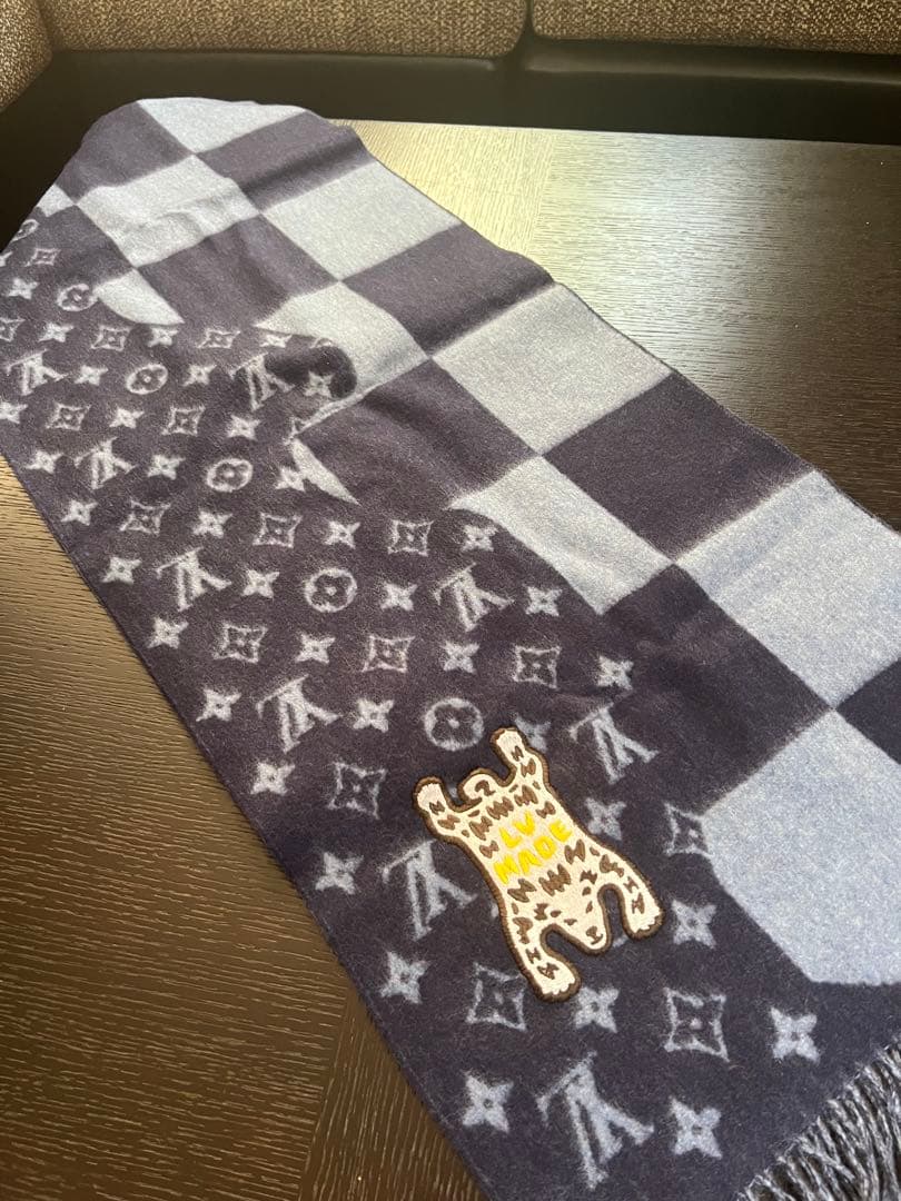 Louis Vuitton チェック柄マフラー ネイビー/グレー