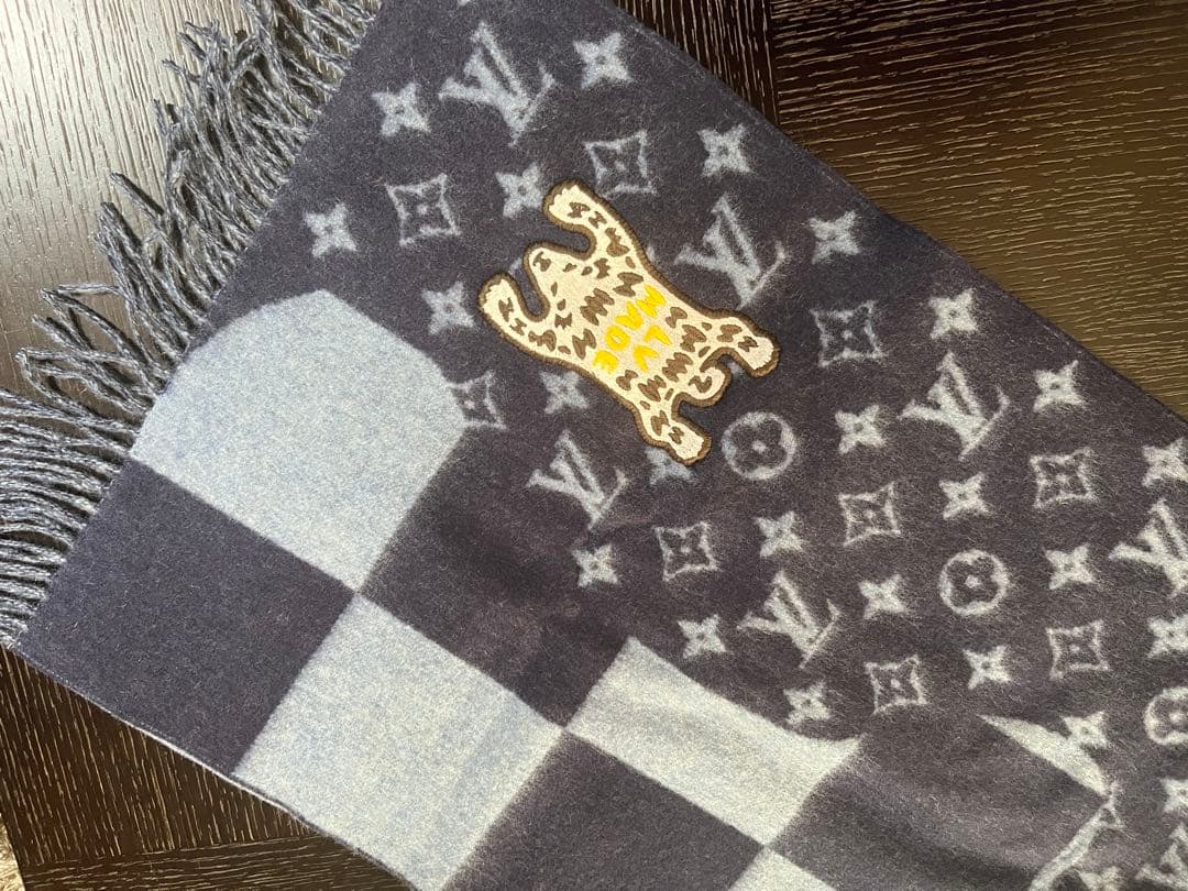 Louis Vuitton チェック柄マフラー ネイビー/グレー