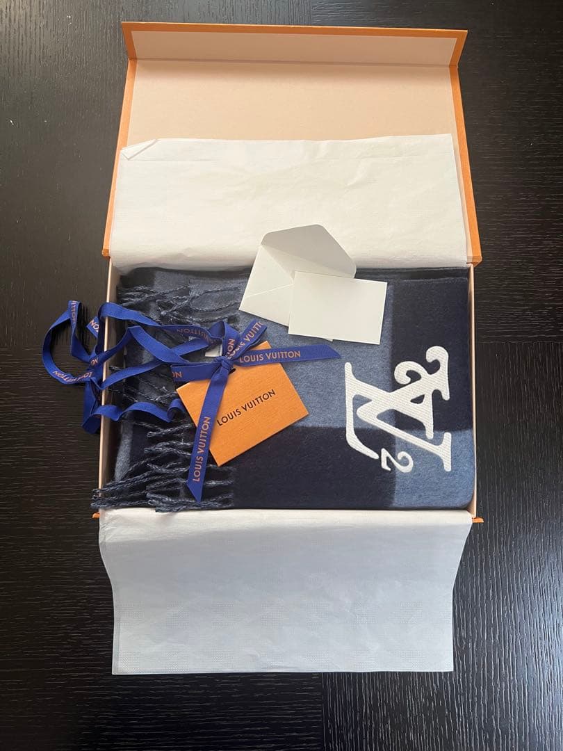 Louis Vuitton チェック柄マフラー ネイビー/グレー