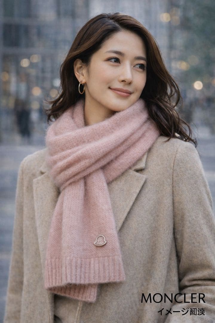 新品タグ付 MONCLER モンクレール モヘアマフラー ピンク