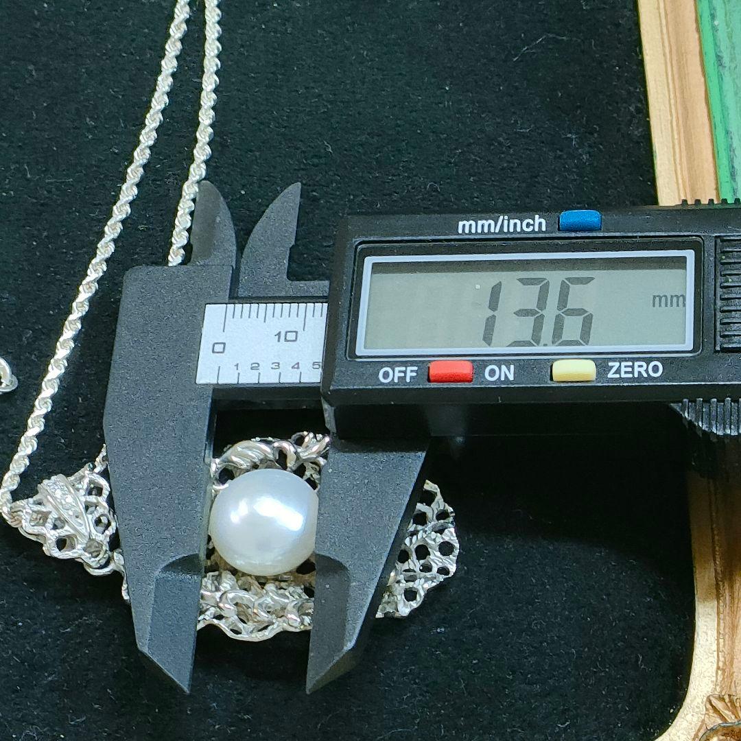 2AH93　真珠　925刻印　ダイヤモンド　ネックレス　シルバー