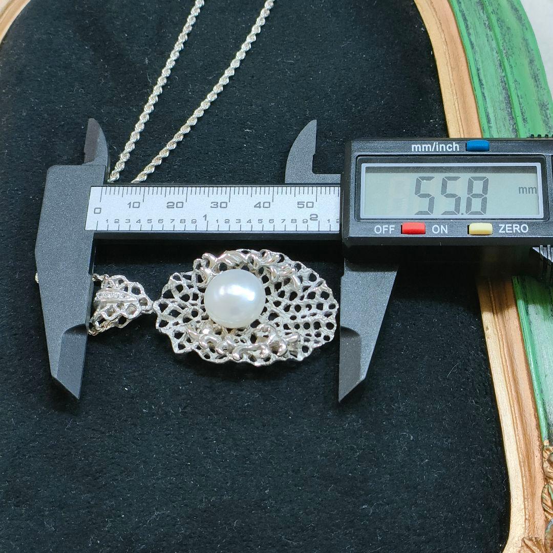 2AH93　真珠　925刻印　ダイヤモンド　ネックレス　シルバー