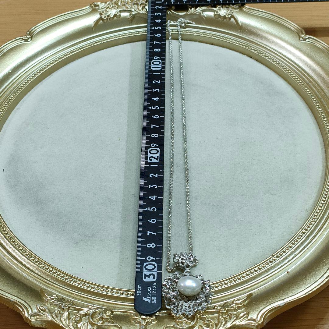2AH93　真珠　925刻印　ダイヤモンド　ネックレス　シルバー