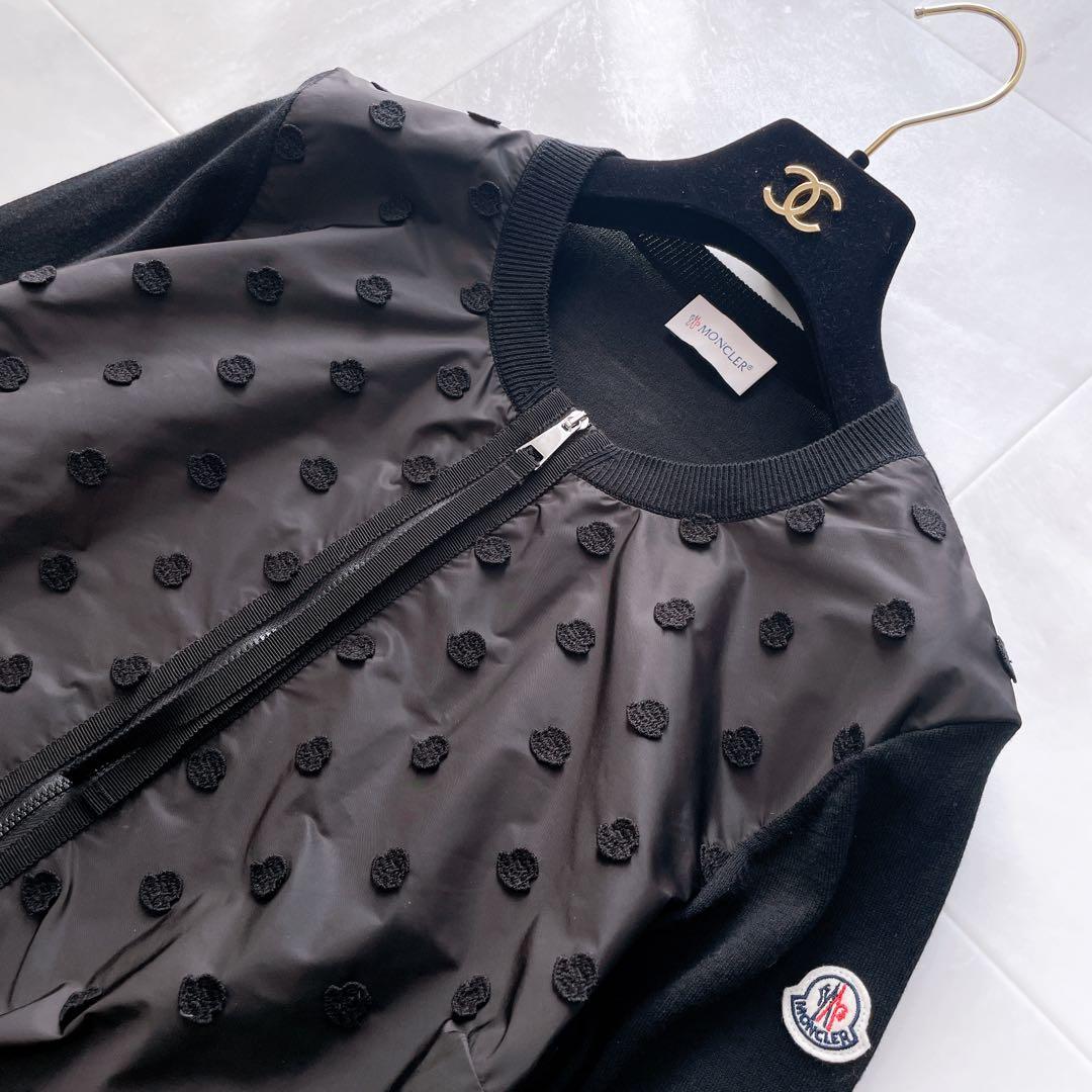 極美品✨モンクレール Cardigan Tricot 総ロゴ刺繍ドット柄 S