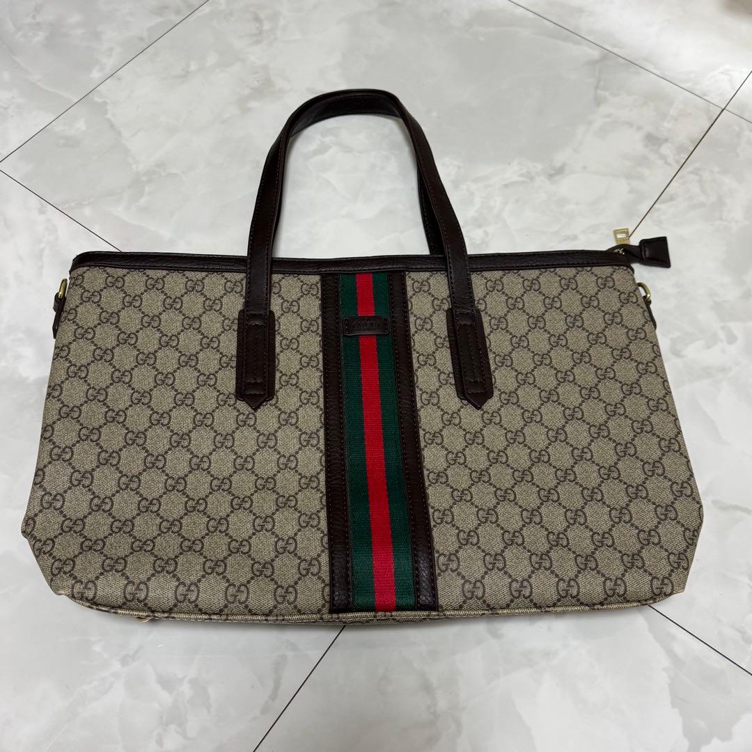 GUCCI グッチ GG シェリーライン トートバッグ ブラウン キャンバス