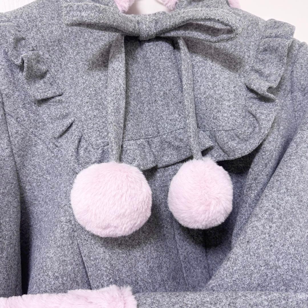 pium ピウム ファーリボンヨークフリルショートコート グレー