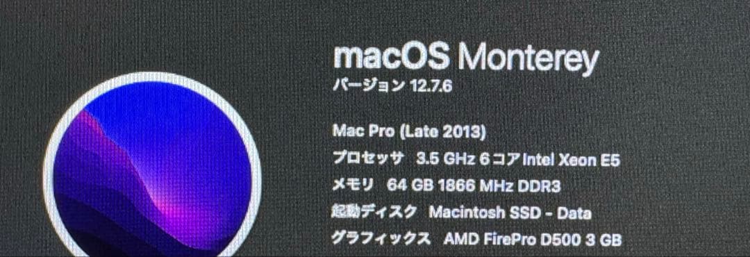 Apple MacPro 2013 SSD 1TB メモリ64GB