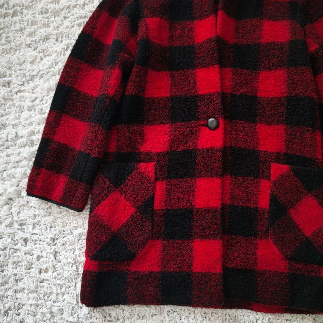 イザベルマラン エトワール　ウール混　レッドチェック　ニットコート　34