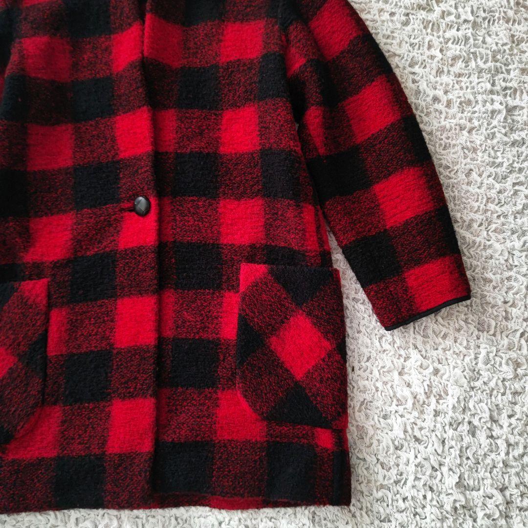 イザベルマラン エトワール　ウール混　レッドチェック　ニットコート　34