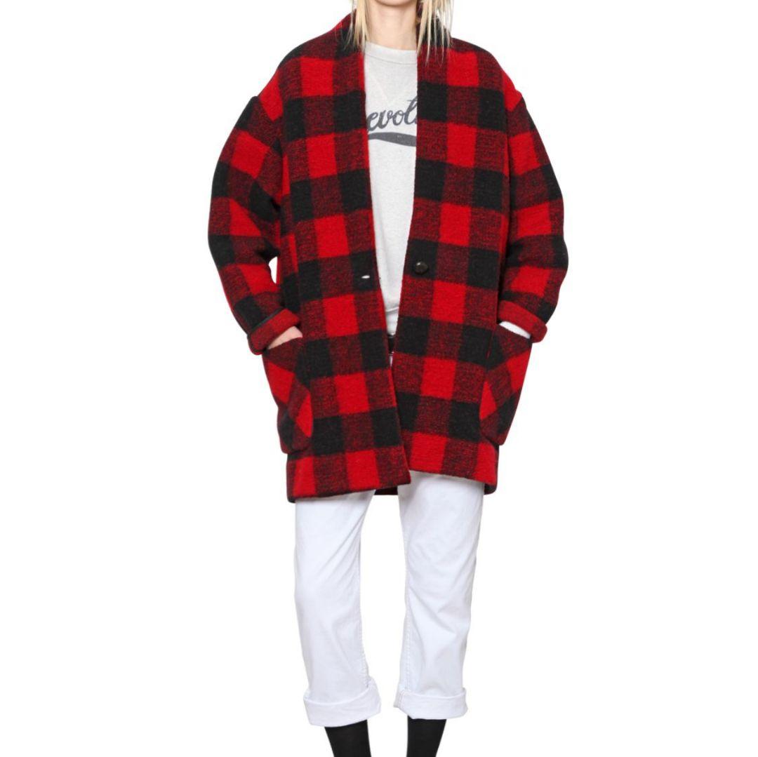 イザベルマラン エトワール　ウール混　レッドチェック　ニットコート　34