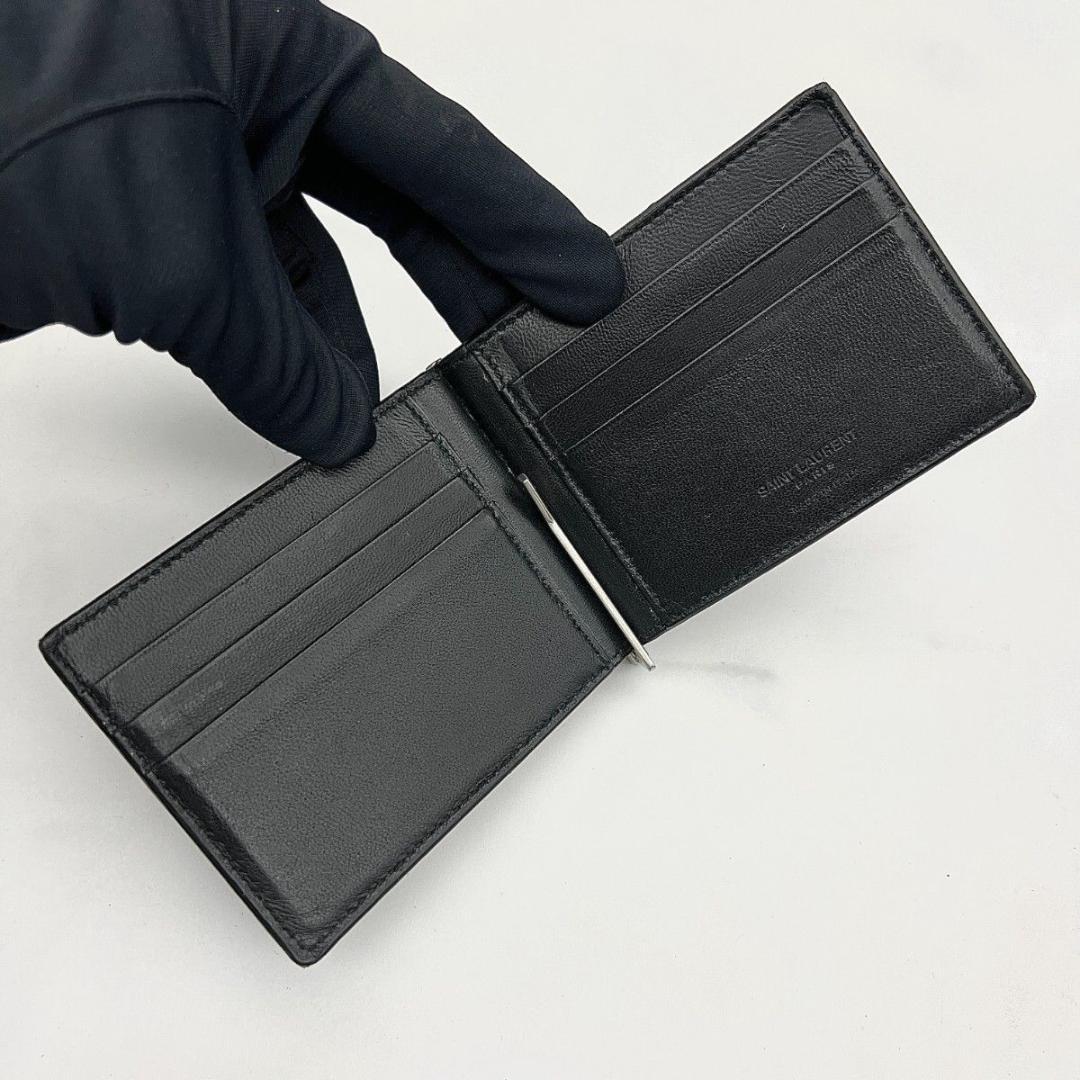 箱袋付♪ イヴサンローラン マネークリップ クロコ押し ブラック ビジネス 黒