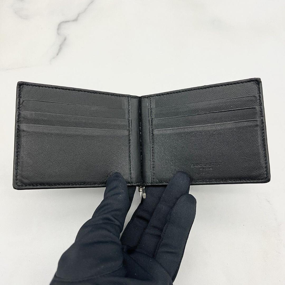 箱袋付♪ イヴサンローラン マネークリップ クロコ押し ブラック ビジネス 黒