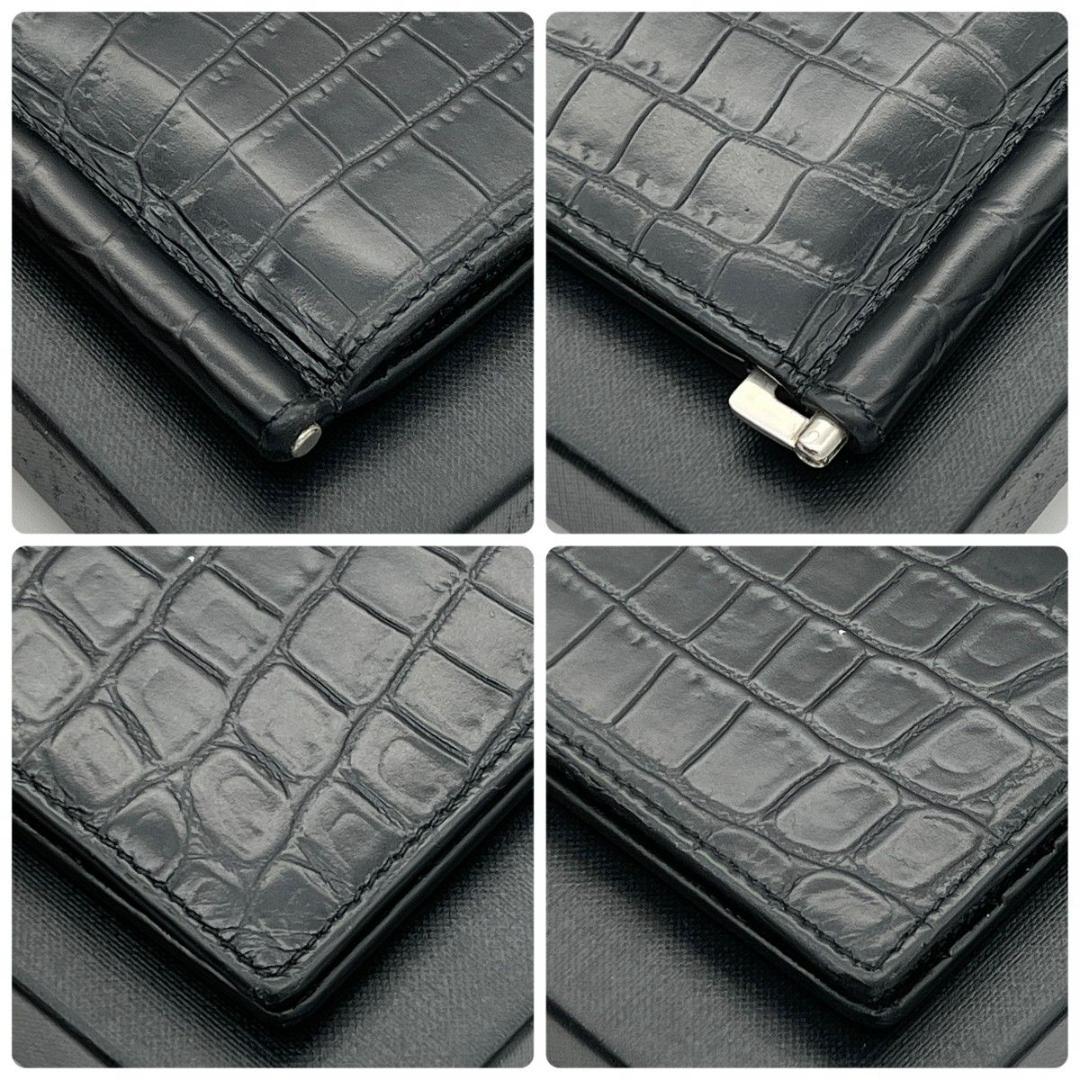 箱袋付♪ イヴサンローラン マネークリップ クロコ押し ブラック ビジネス 黒