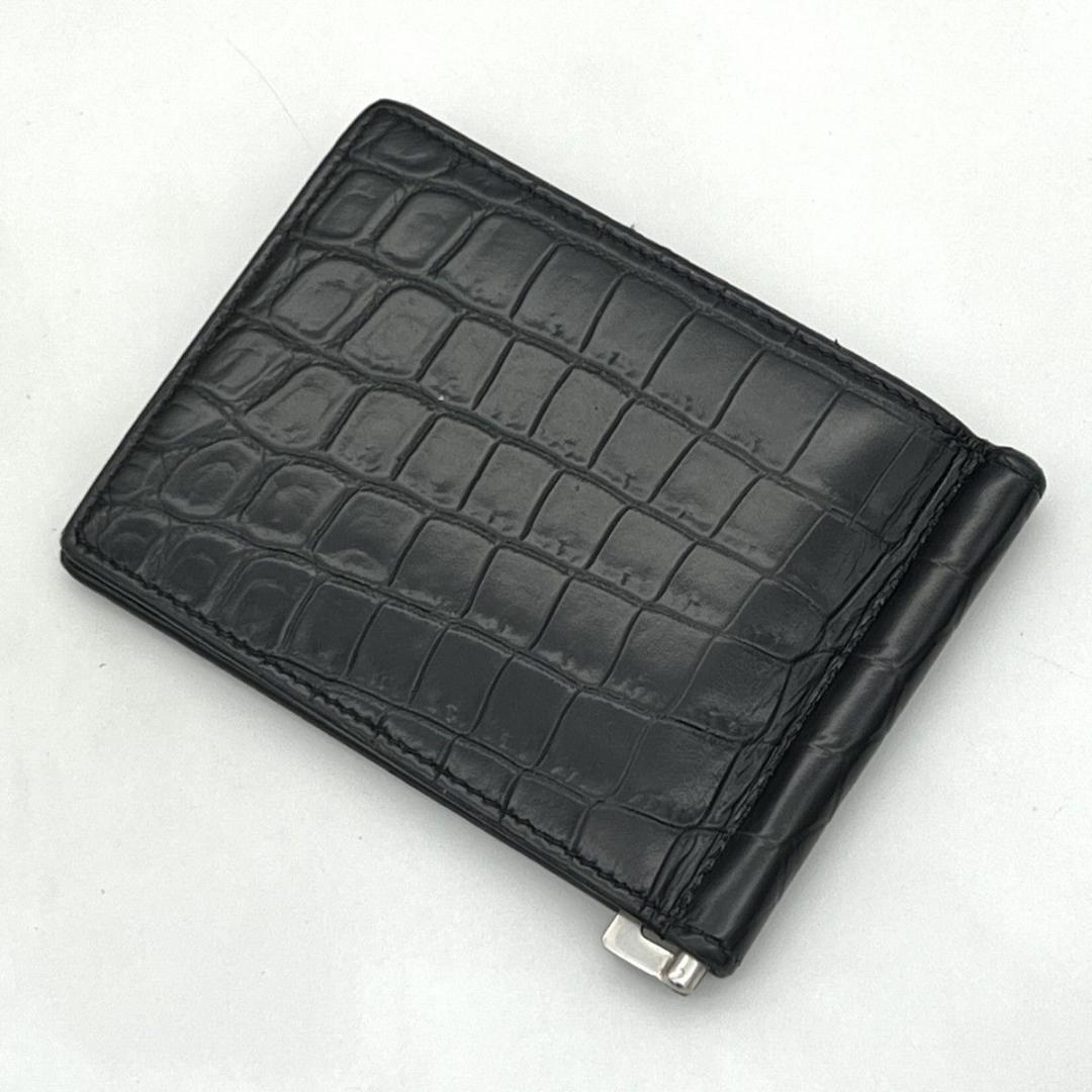 箱袋付♪ イヴサンローラン マネークリップ クロコ押し ブラック ビジネス 黒