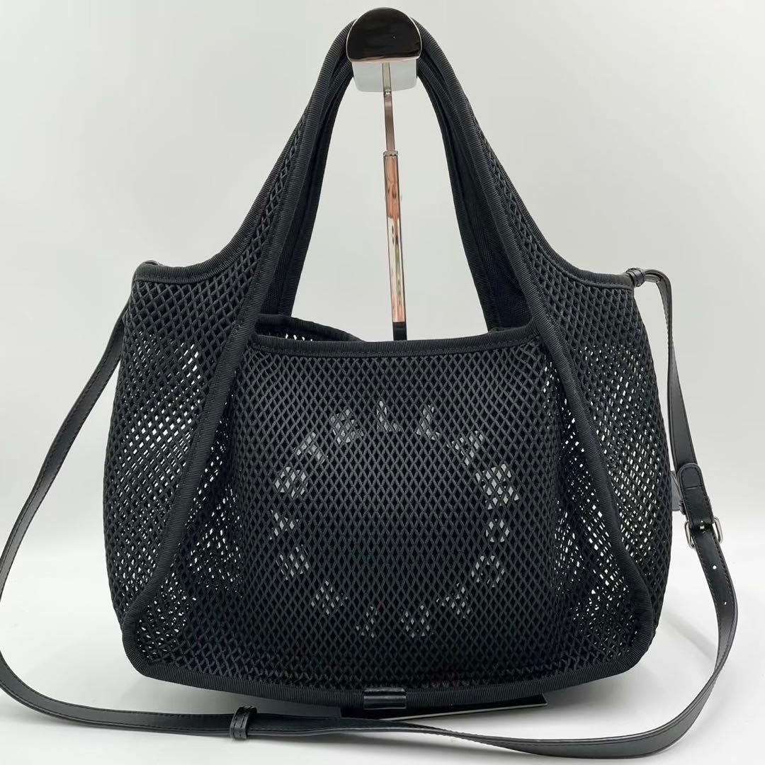 美品　ステラマッカートニー　ロゴメッシュ　トートバッグ　2wayショルダー　黒