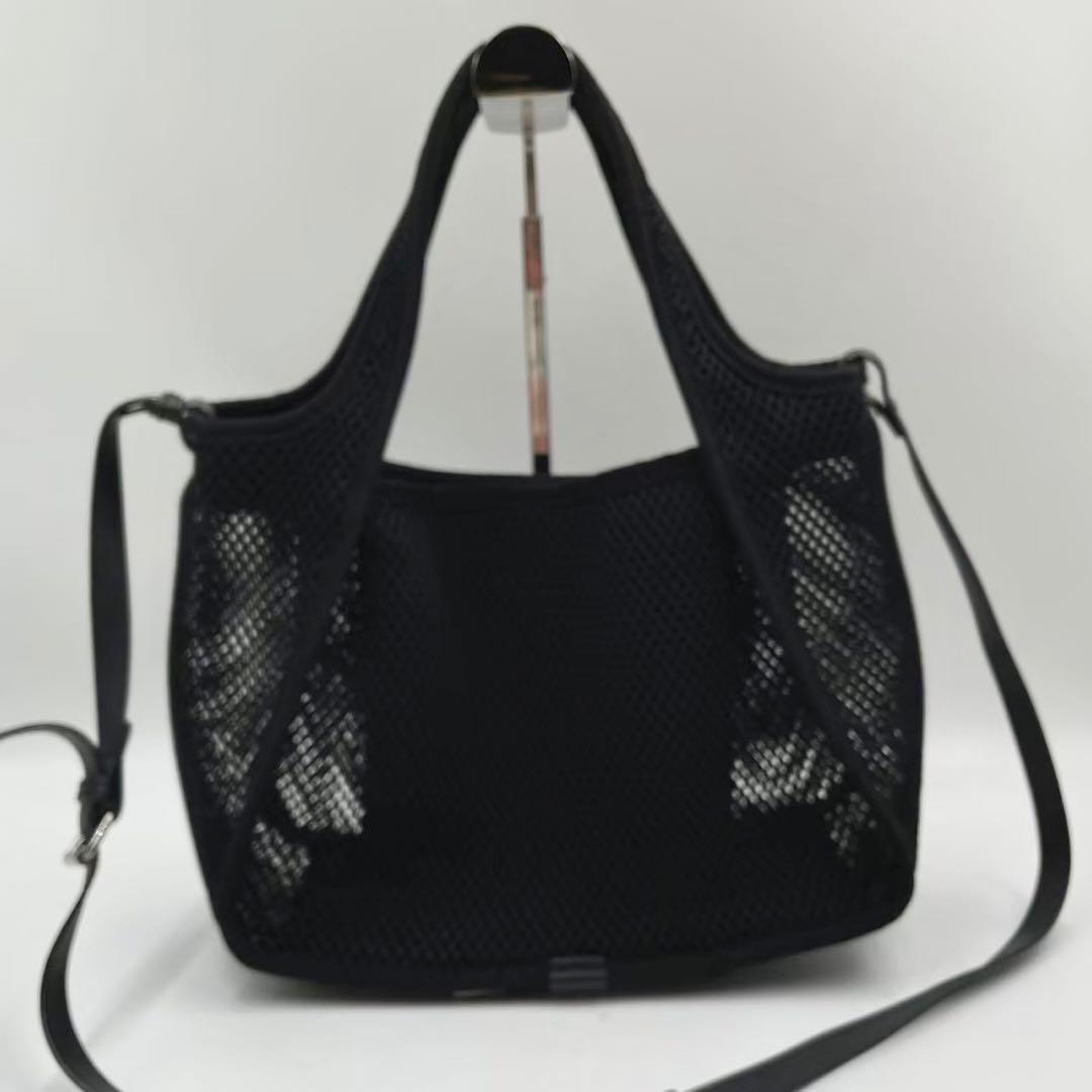 美品　ステラマッカートニー　ロゴメッシュ　トートバッグ　2wayショルダー　黒