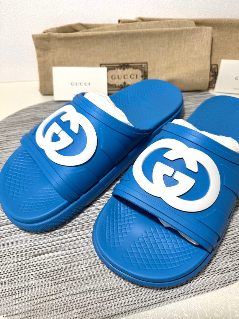 【未使用品】GUCCI グッチ サンダル ラバーサンダル ブルー 27cm