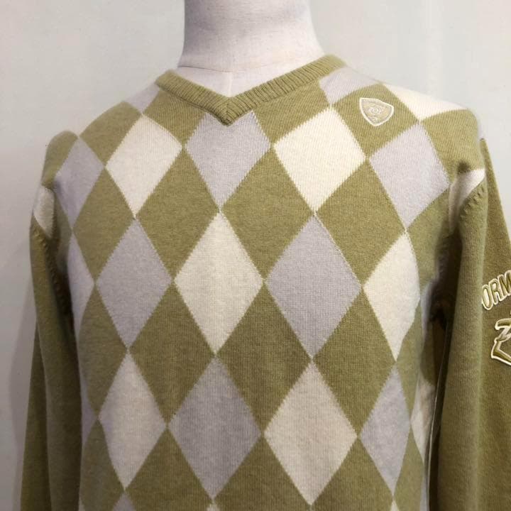 新品未使用 ゾーイ ゴルフ ウール カシミア セーター オリーブ アーガイル