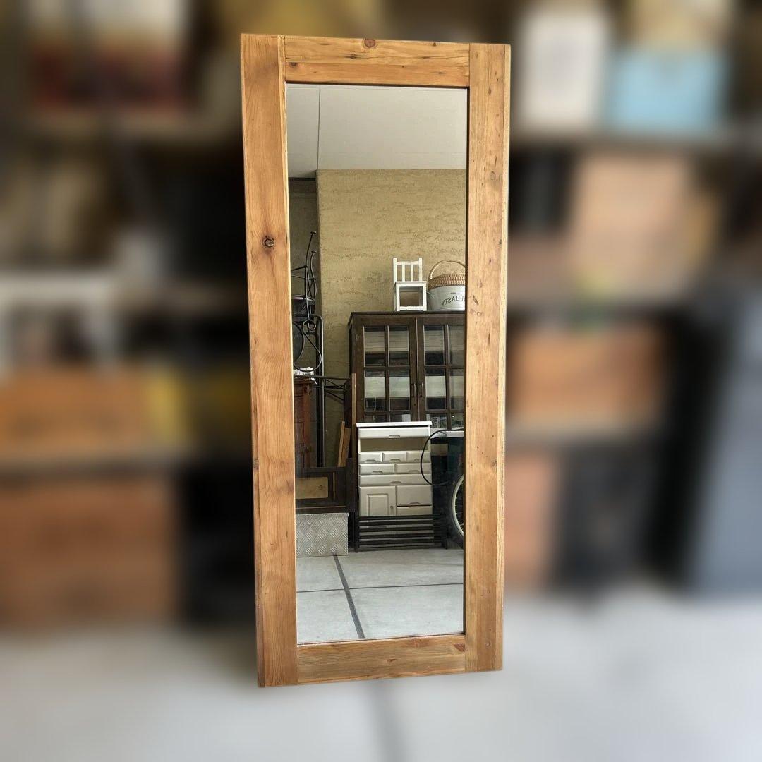 クラッシュゲート オクトミラー パイン古材 160cm 特大 姿見 全身鏡 無垢
