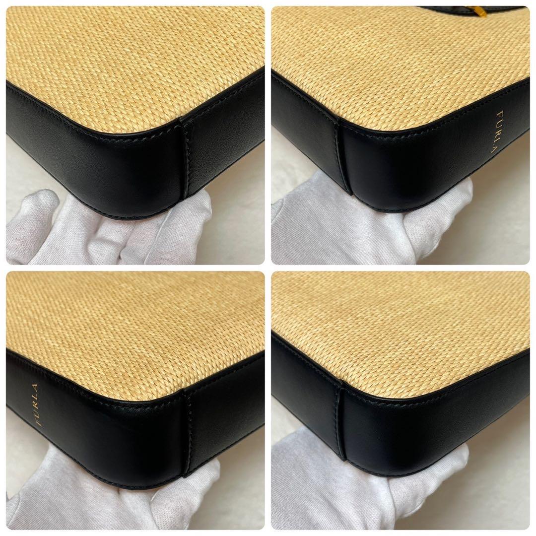 新品未使用　FURLA ベージュ ブラック トートバッグ　ストロー