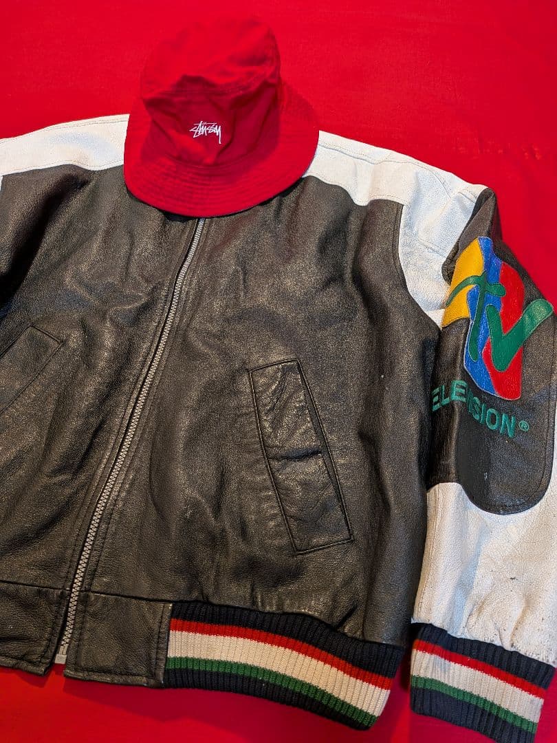 最終値下げ‼ 90s ヴィンテージ MTV Stussy レザースタジャン321