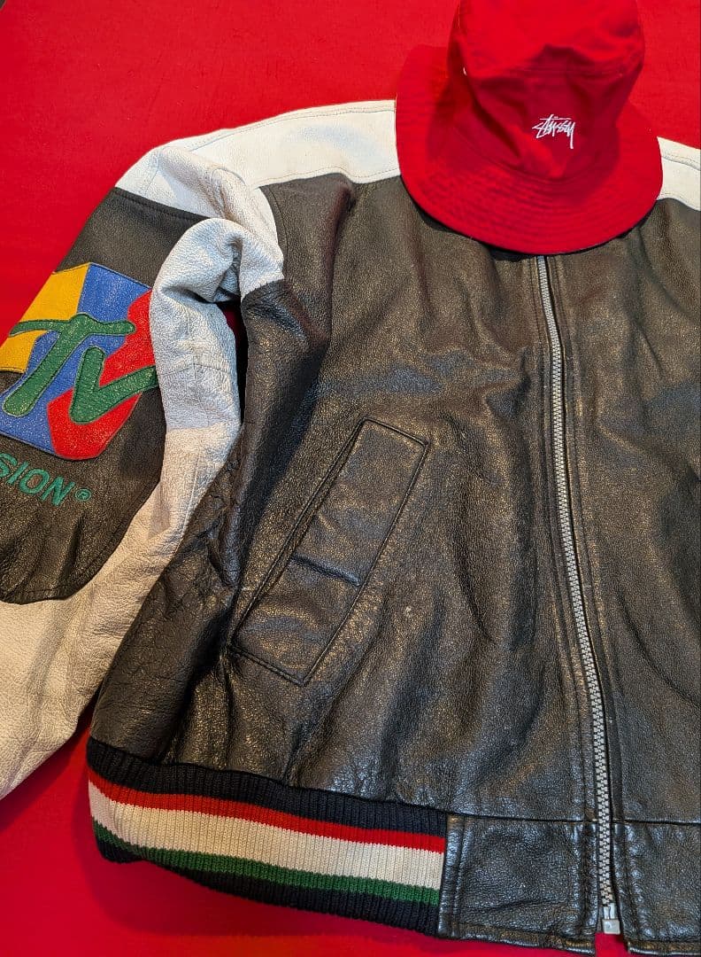 最終値下げ‼ 90s ヴィンテージ MTV Stussy レザースタジャン321