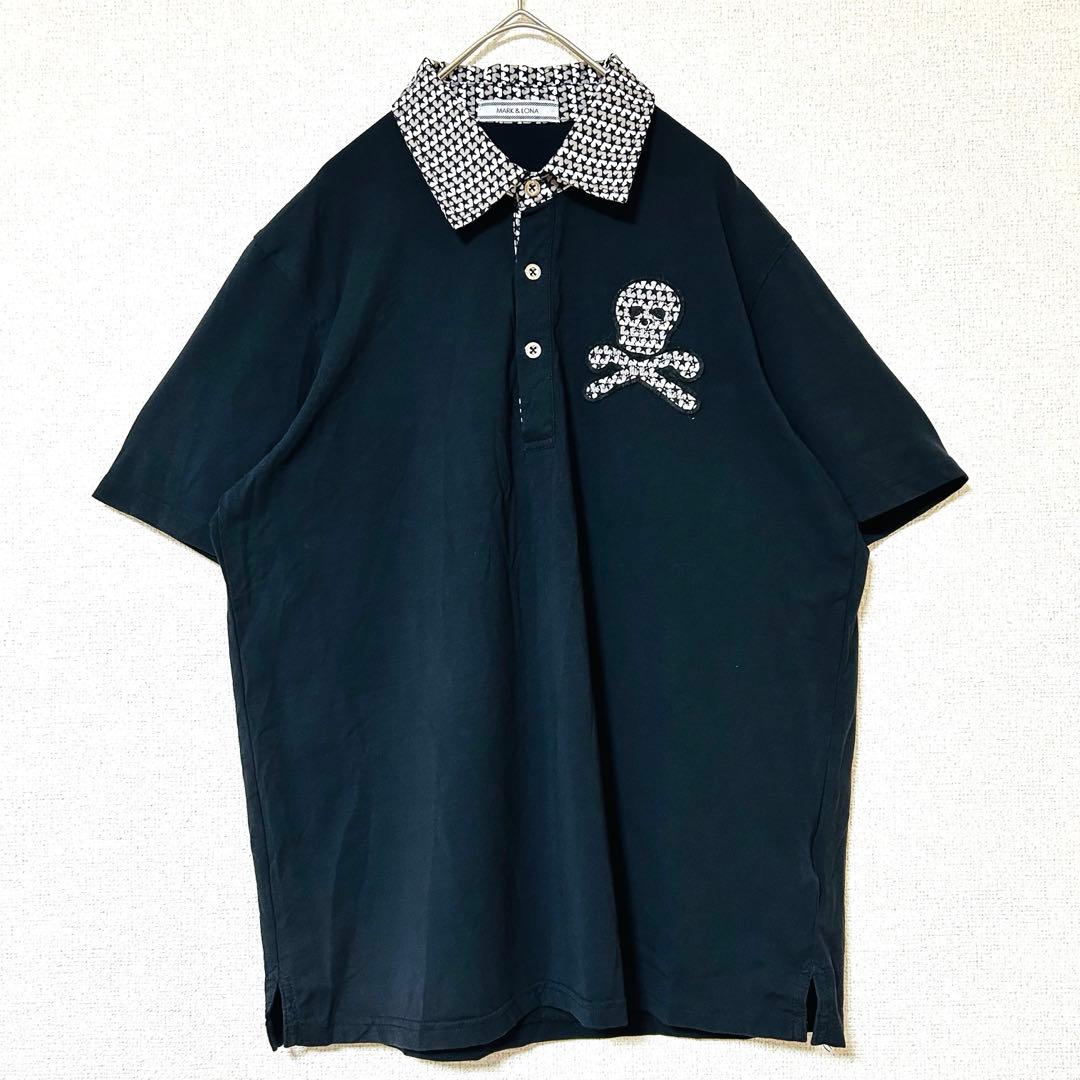マークアンドロナ×Disney 半袖ポロシャツ 黒 グレー 背面ミッキー 刺繍