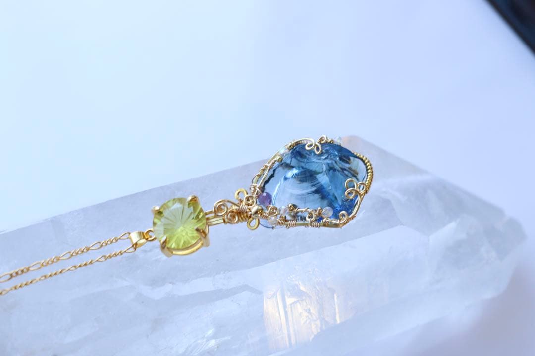 アースシャーマンアンダラクリスタル×レモンクォーツのワイヤージュエリーネックレス