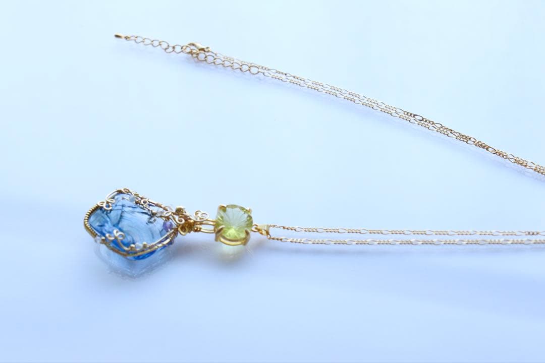 アースシャーマンアンダラクリスタル×レモンクォーツのワイヤージュエリーネックレス