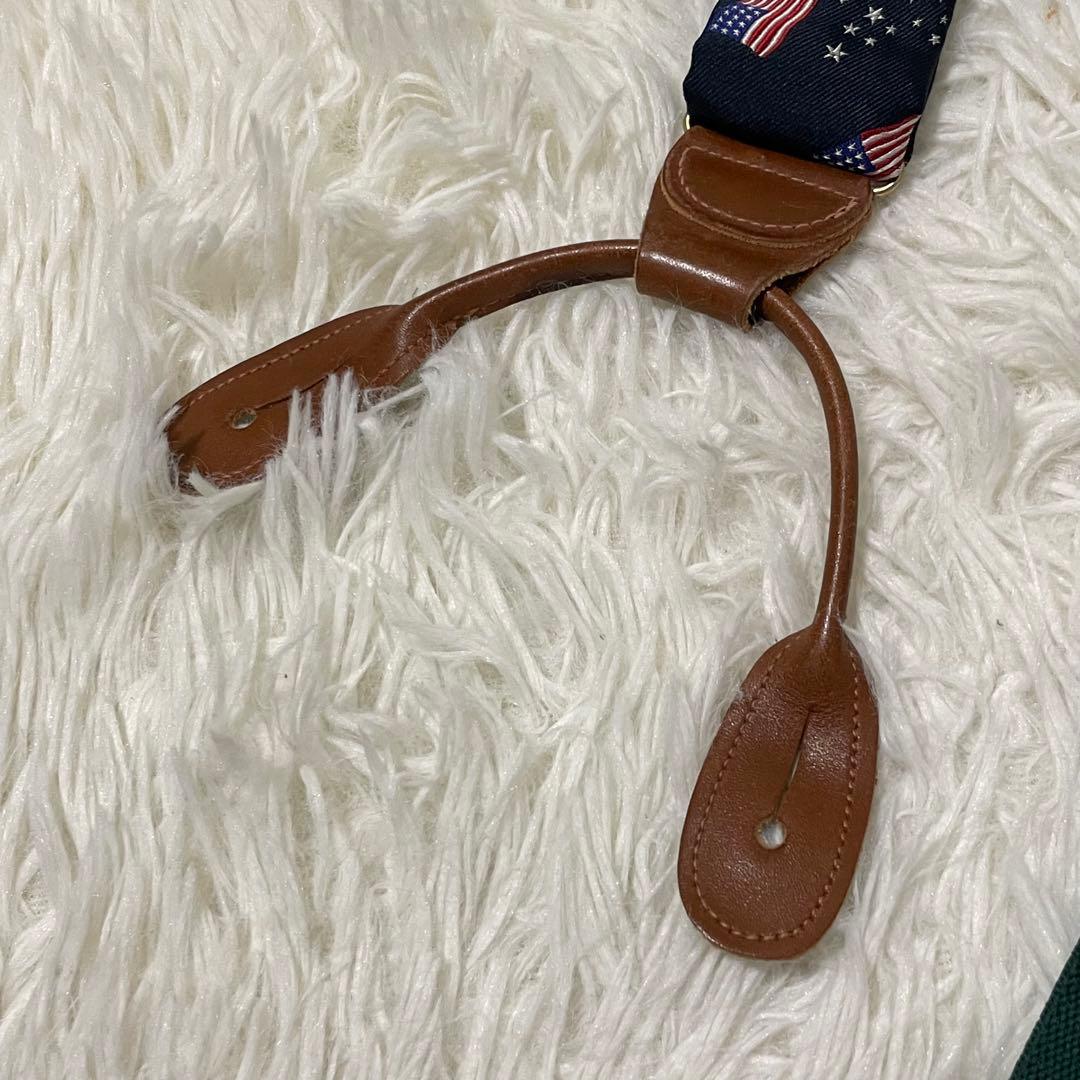 美品 ポロラルフローレン サスペンダー フラッグ柄 星条旗 ロゴ刻印 本革