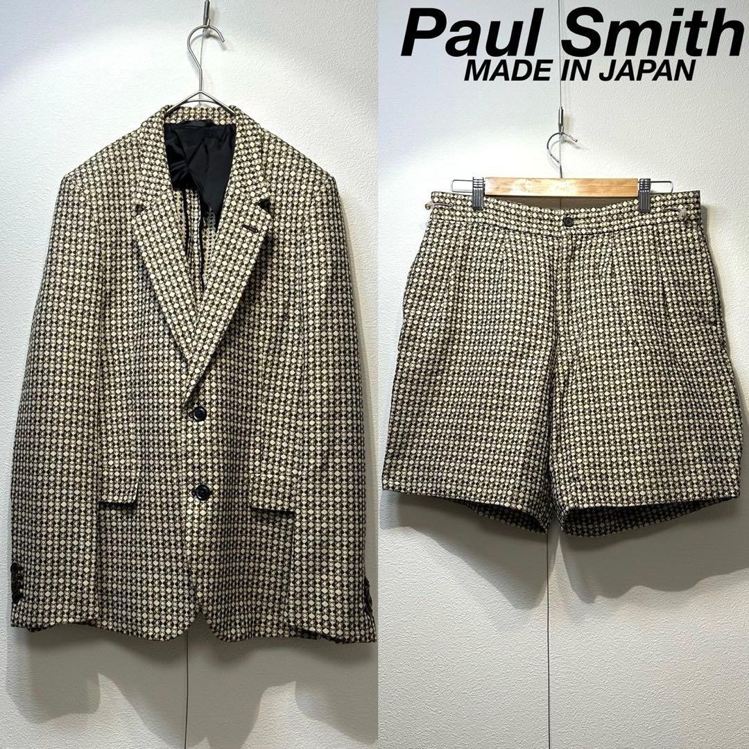 希少 ポールスミス 上質 ウール シルク 総柄 ジャケット パンツ セットアップ
