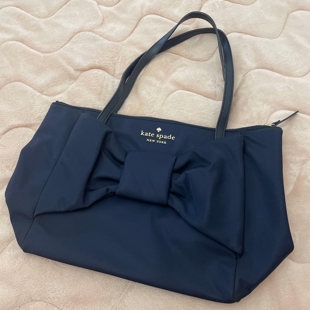 ケイトスペード A4サイズトートバッグ リボン ネイビー