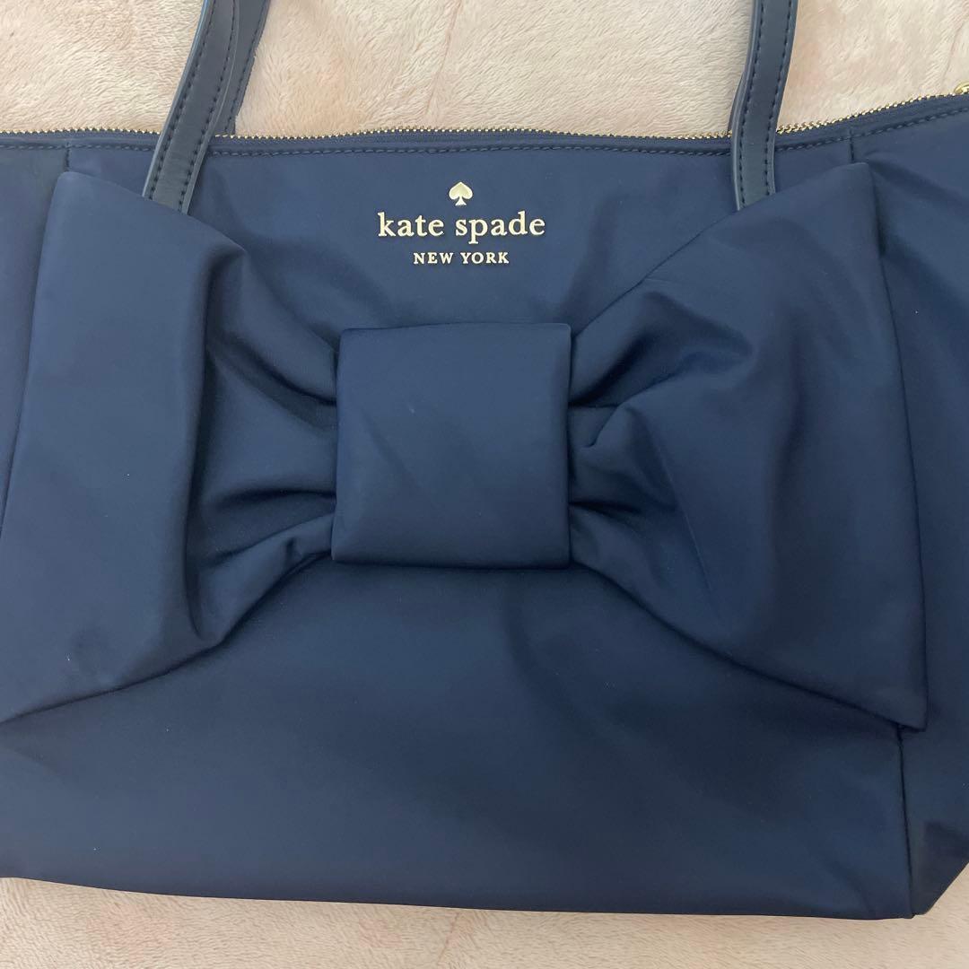 ケイトスペード A4サイズトートバッグ リボン ネイビー