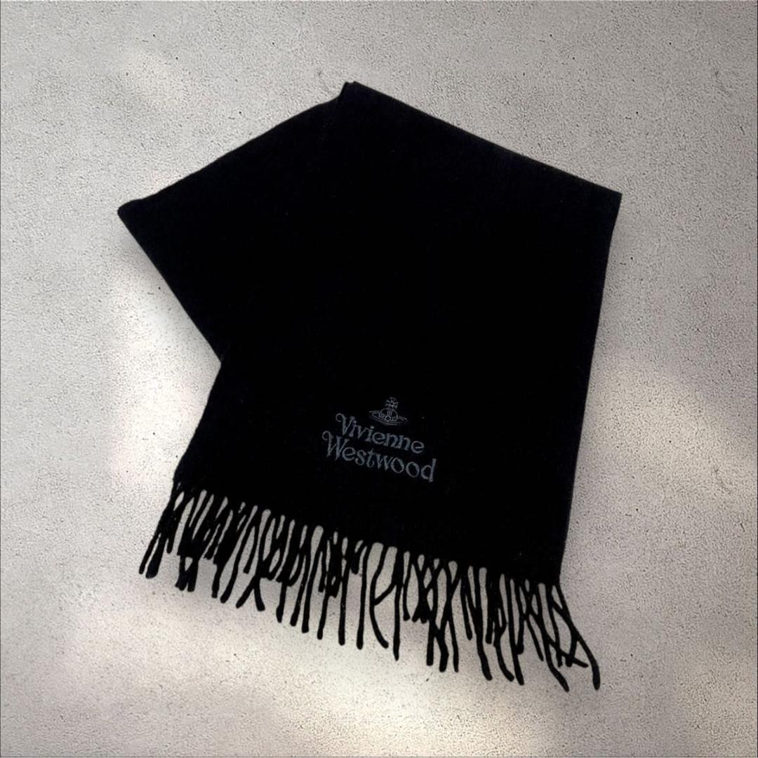 未使用級 ヴィヴィアンウエストウッド イタリア製 マフラー 刺繍 黒 y2k