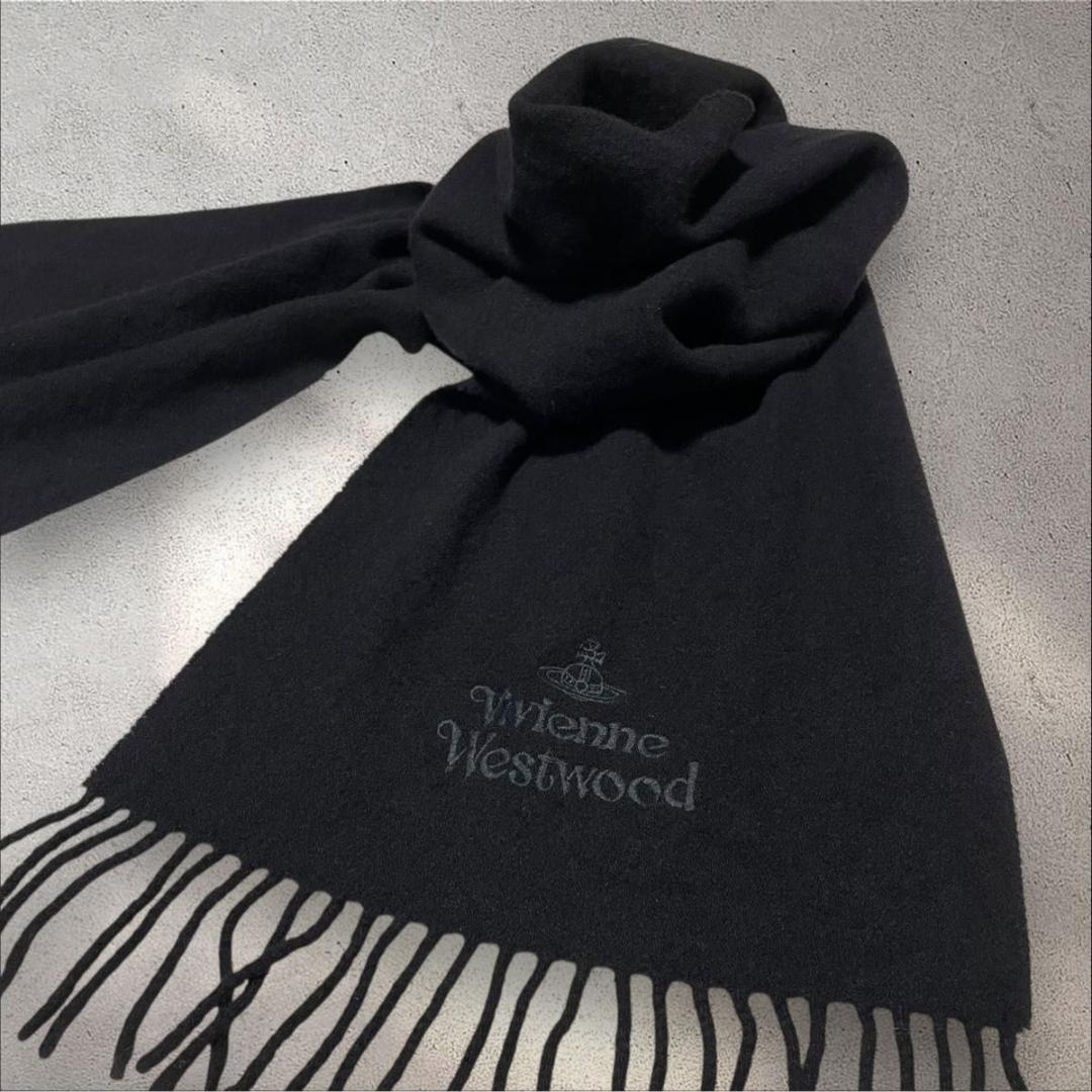 未使用級 ヴィヴィアンウエストウッド イタリア製 マフラー 刺繍 黒 y2k