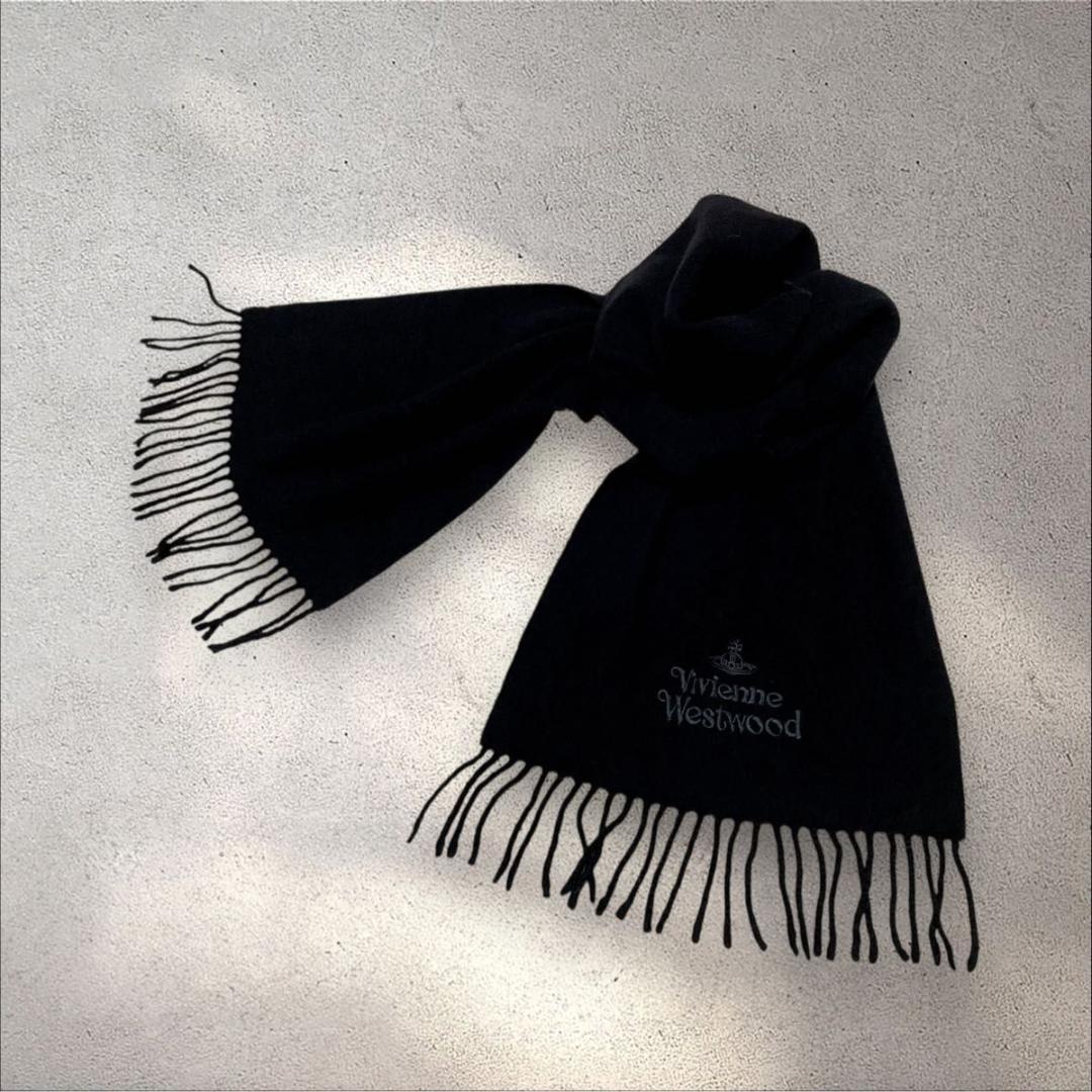 未使用級 ヴィヴィアンウエストウッド イタリア製 マフラー 刺繍 黒 y2k