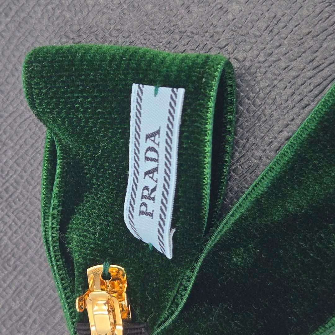 新品未使用 PRADA プラダ ヘアクリップ ロゴ リボン ベルベット 緑