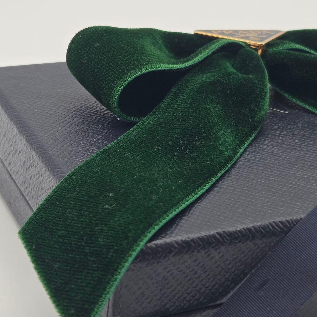 新品未使用 PRADA プラダ ヘアクリップ ロゴ リボン ベルベット 緑