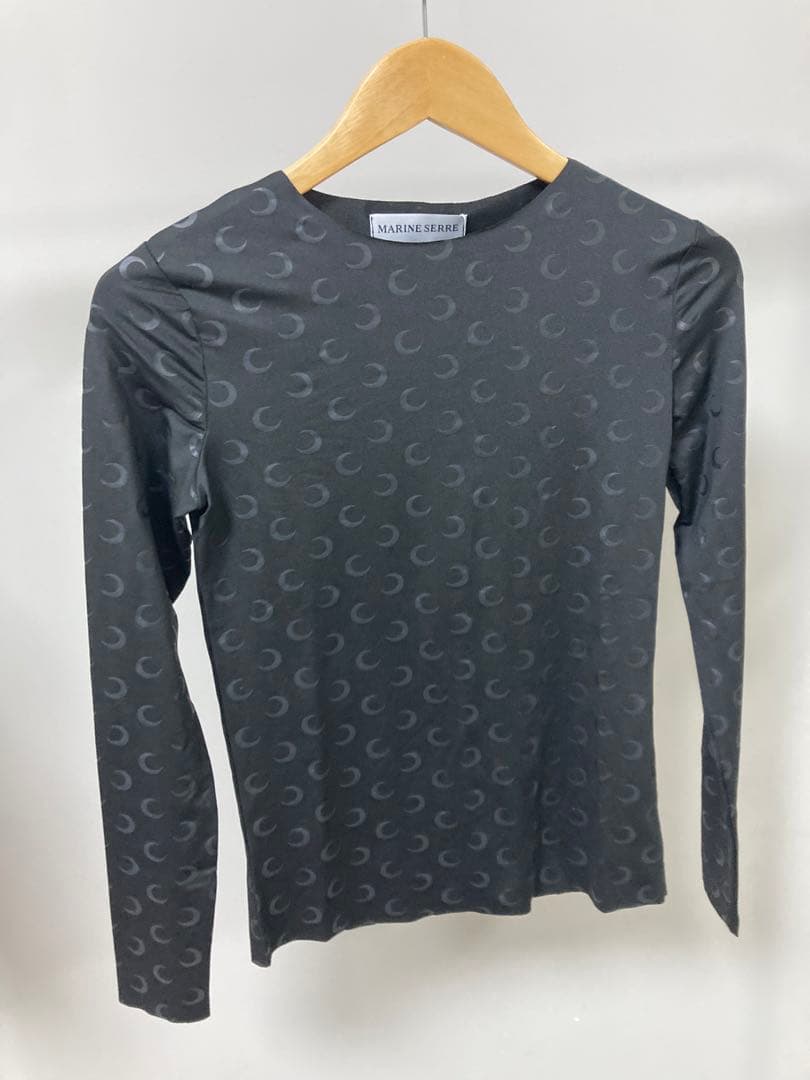 MARINE SERRE ブラック ロゴパターン 長袖Tシャツ