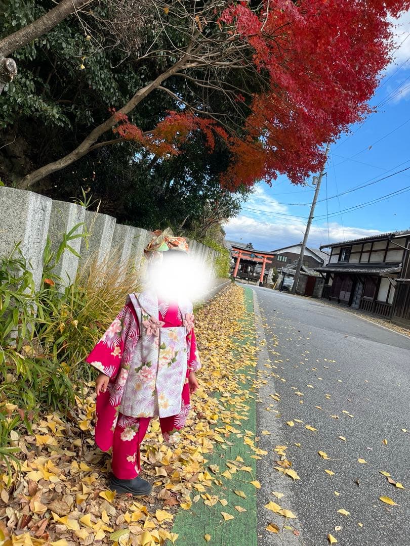 子供用着物 赤と白の花柄セット