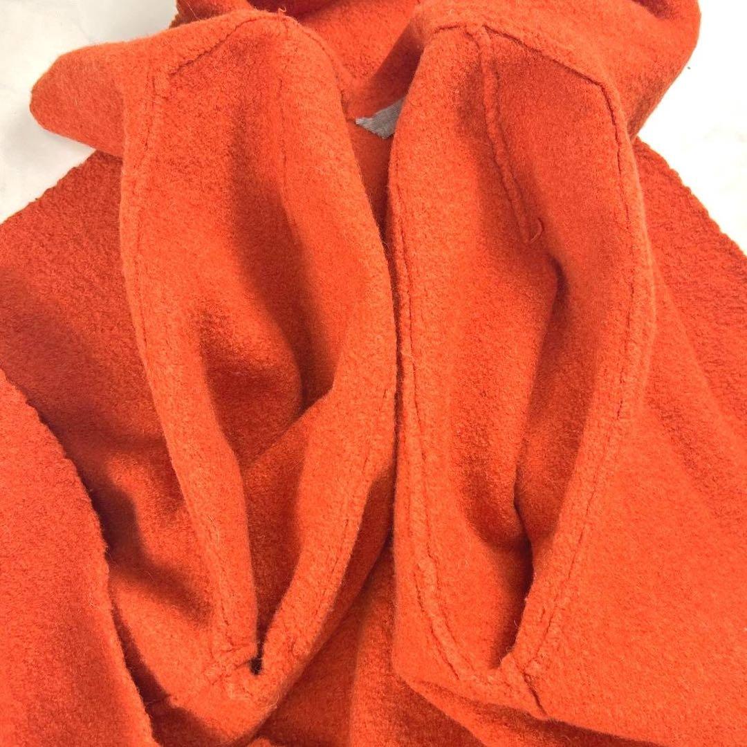 45R ウール縮絨フードコート ガウンコート オレンジ 軽量 ゆったり Lサイズ